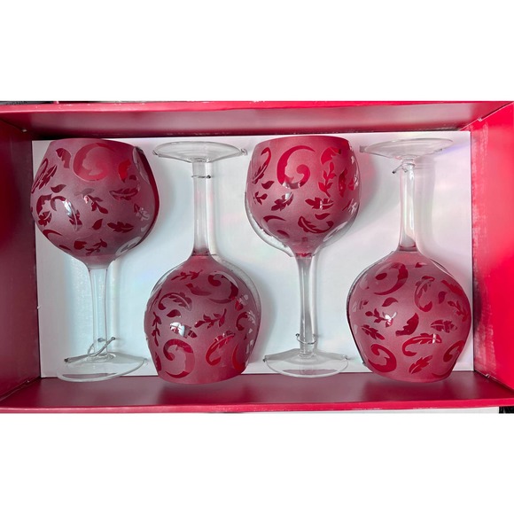 Coldwater Creek Kitchen Vintage Etched Ruby Red Wine Glasses Set Of